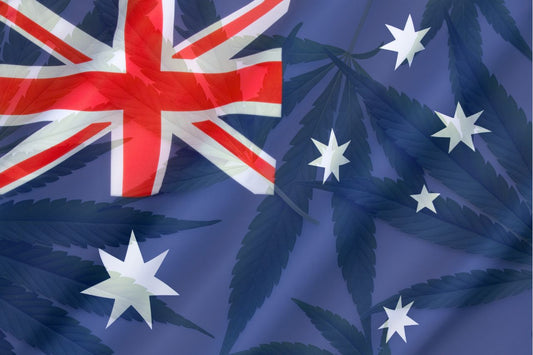 Australische vlag en cannabisbladeren