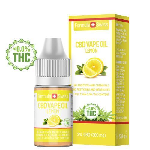 CBD-vapeolie Citroen van Formula Swiss, 3% CBD (300 mg), flesje van 10 ml met doosje