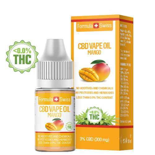 CBD-vapeolie Mango van Formula Swiss, 3% CBD (300 mg), flesje van 10 ml met doosje