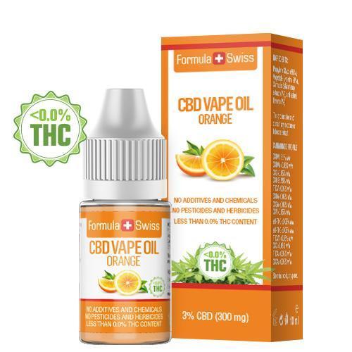 CBD-vapeolie Sinaasappel van Formula Swiss, 3% CBD (300 mg), flesje van 10 ml met doosje