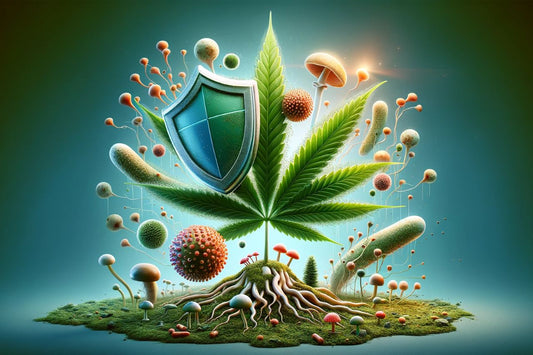 Geanimeerd cannabisblad met een schild