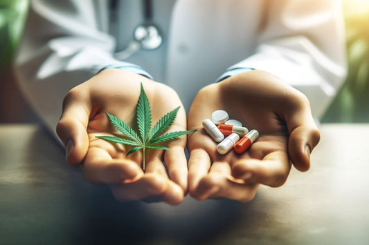 Persoon met cannabis en een capsule