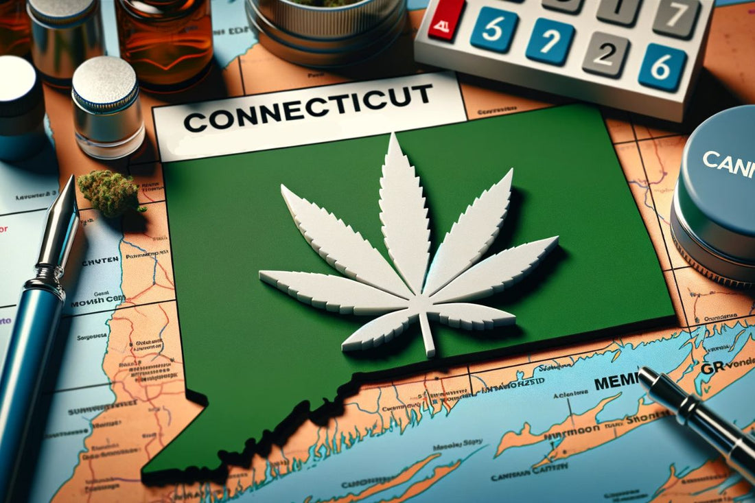  Cannabisbord en een kaart van Connecticut