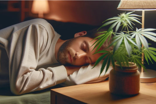 Slapende man met cannabisplant naast zich
