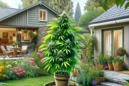 Cannabisplant in een tuin