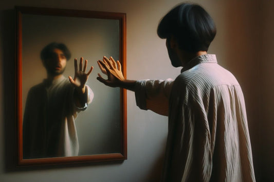 Man staat voor een spiegel