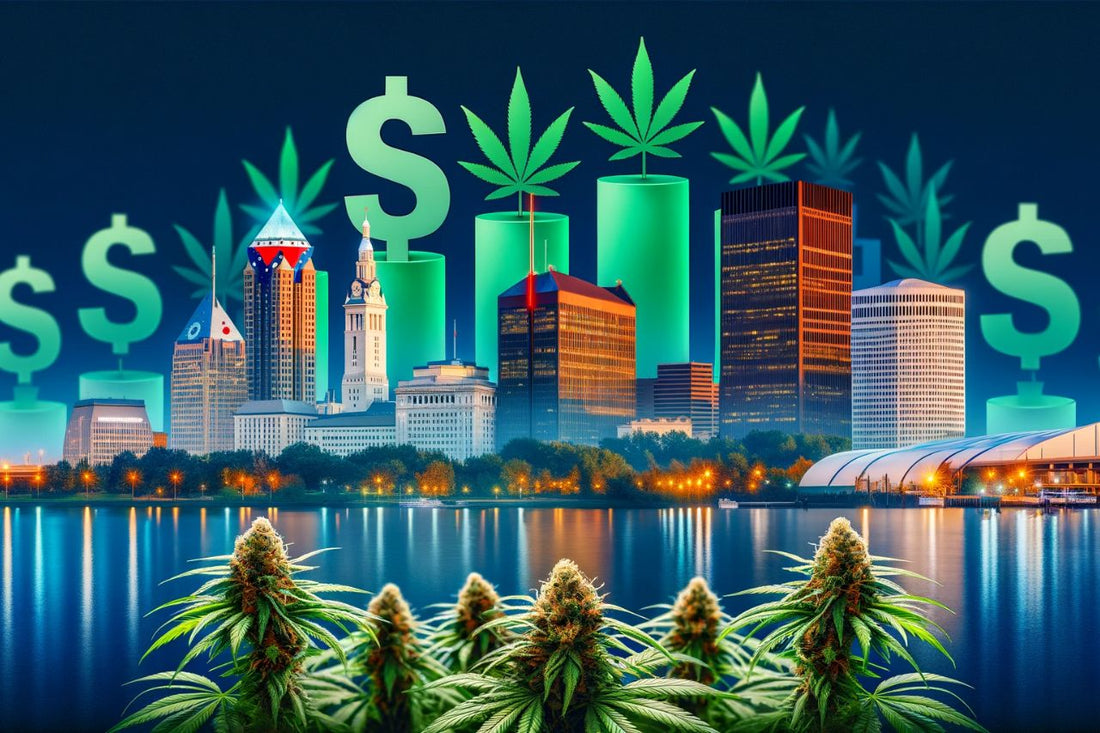 Cannabis met stadsgezicht van Ohio op de achtergrond