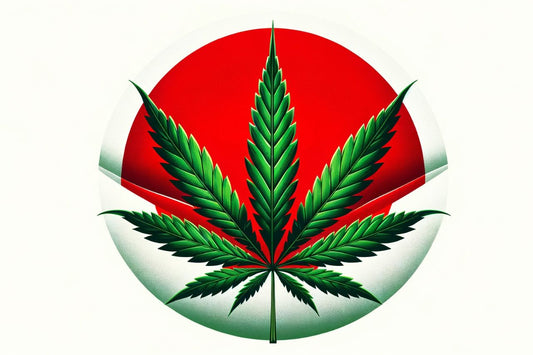 Cannabisblad in een rode cirkel