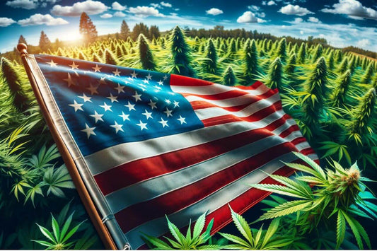 Vlag midden in een cannabisveld