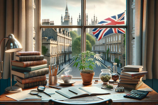 Vlag van het Verenigd Koninkrijk buiten het raam