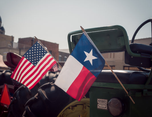 Amerikaanse en Texaanse vlag
