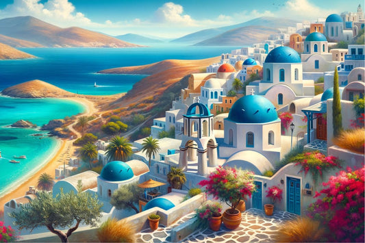 Een schilderij van het landschap in Griekenland