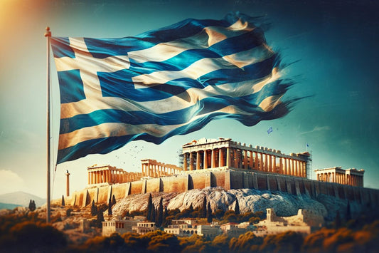 Vlag van Griekenland op de Akropolis