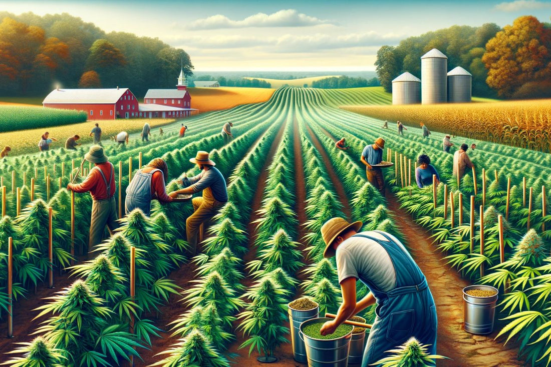 Een schilderij van een cannabis kwekerij