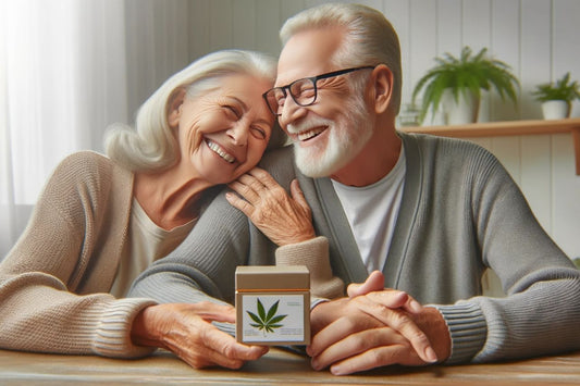 Ouder echtpaar met doos cannabis