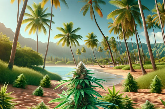 Cannabisplant op een strand