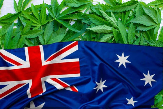 Cannabisbladeren en Australische vlag