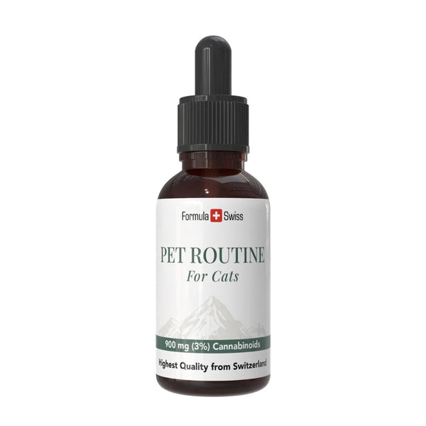 Flesje Pet Routine voor katten met het Formula Swiss-logo op een witte achtergrond