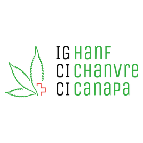 IG Hanf cannabis industry association logo with a green hemp leaf, Swiss cross and multilingual name.